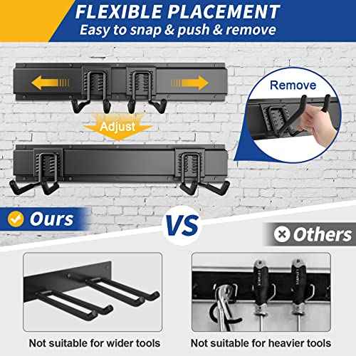 32 Inches Garage Storage, Garage Organization, Wall Mount Garden Tool Organizer, Max 300lbs Adjustable Metal Hooks, Yard Shed Hanging Rack, Heavy Duty Shelving for Rake Broom Mop Snowboard