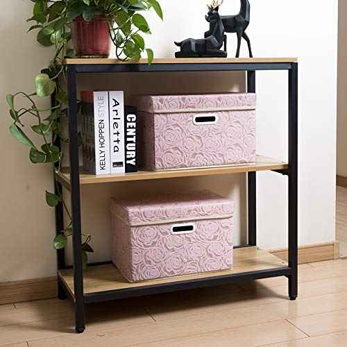 PRANDOM Collapsible Storage Boxes with Lids Fabric Decorative Storage Bins Cubes Organizer Containers Baskets with Cover Handles Divider for Bedroom Closet Living Room 14.9x9.8x9.8 Inch 3 Pack