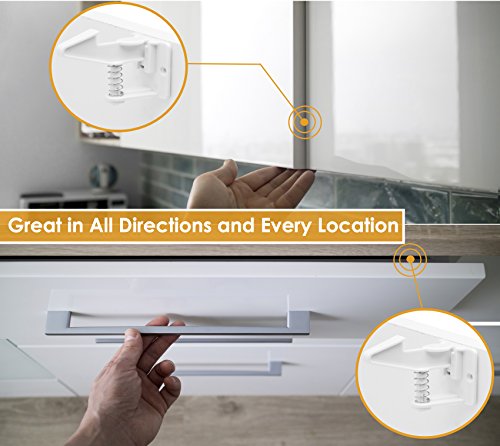 White 12-Pack Invisible Child Safety Cabinet Locks No Drill - Suniry