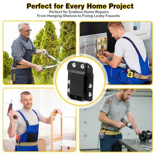 Tape Measure Holder Tool Belt Clip, Drill Holder for Tool Belt, Belt Tool Holder Fits Up to 2" Belts, Belt Clip Holster with Drill Clip & Short Screw Accessory - 1 Hand Easy Peasy
