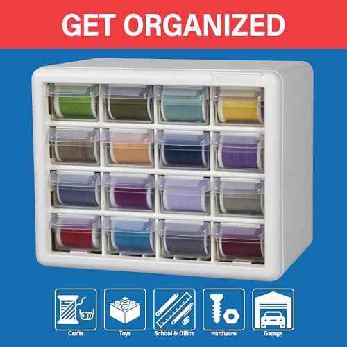 Akro-Mils 16-Drawer Plastic Drawer Storage Cabinet for Garage Organization, Beads, Makeup Organizer, Building Bricks Storage, Teacher Toolbox, 10-1/2" W x 6-1/2" D x 8-1/2" H, 10716 Black
