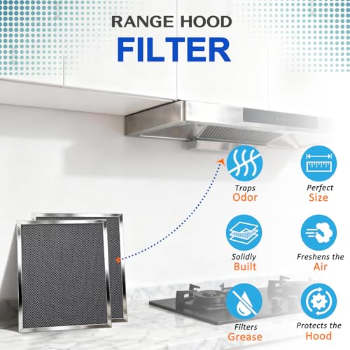 KeyTeam 2-Pack Stainless Steel Frame Range Hood Grease Filters 8.75 x 10.5 x 0.4 in, Aluminum Mesh with Activated Carbon