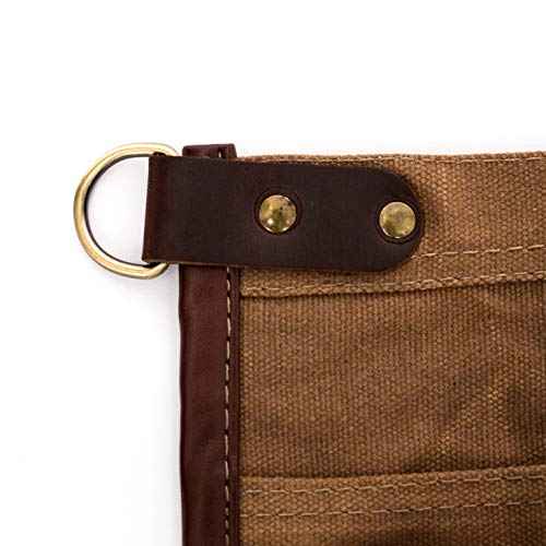 Luchuan Waterproof Waxed Canvas Tool Apron With the Adjustable Genuine Leather Belt (Khaki)