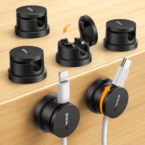 Silkland 6 Pack Black Snap-Lock Cable Clips Rotatable Cord Holders for Nightstand