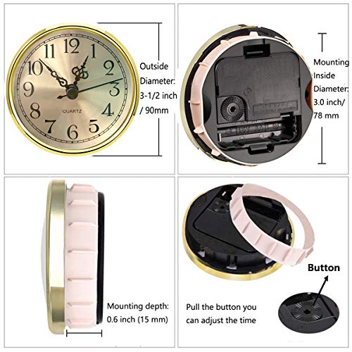 HILLHOME Mini Round Quartz Clock - 3.5 Inch Gold Dial with Bezel, Arabic Numerals, Fits 3-inch Hole, Gold