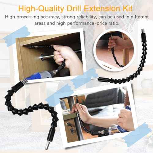 4 Pack Flexible Drill Bit Extension, 11.6 inch Superbit Screwdriver Flexible, Bendable Flexible Drill Bit Extension, Super Bit Flexible Shaft Extension Bits (Black)