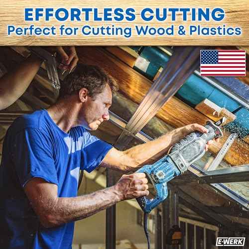 E?Werk - Reciprocating Saw Blades for Wood - 5 Pieces - High Carbon Steel (HCS) Sabre Sawblades for Wood & Plastic Cutting - Superior Strength, Wear Resistance & Durability - 6 TPI (Teeth per Inch)