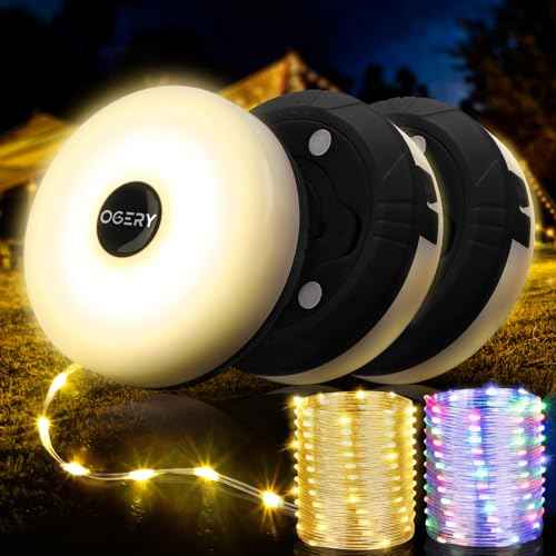 OGERY 3-Pack Camping String Lights, 4 in 1 Quick Storage 32.8FT Rechargeable Indoor Outdoor Fairy Lights String with 8 Lighting Modes, Hanging Portable LED for Christmas Decor Patio Party Essentials