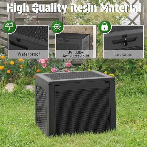 WTFGO Rattan Black 35 Gallon Waterproof Outdoor Storage Box for Patio