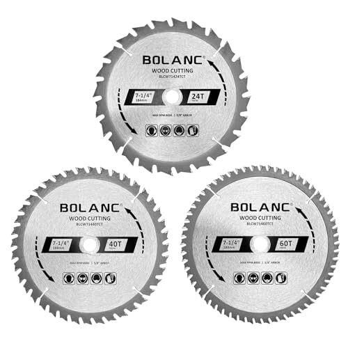 Framing 3-Pack 7-1/4 Inch 24T&40T&60T Wood Cutting Carbide Circular Saw Blade with 5/8 Inch Diamond Knockout Arbor