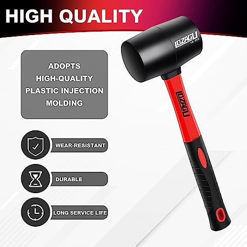 16oz Rubber Mallet Hammer with Fiberglass Handle for Flooring Camping Woodworking