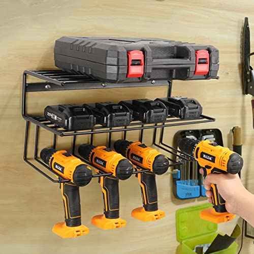 Power Tool Organizer for Tool Storage,Drill Holer Wall Mount,Storage Rack for Garage Organization, Wall Organizer with Shelf,Heavy Duty for Lifetime Use(2 Pack Black)
