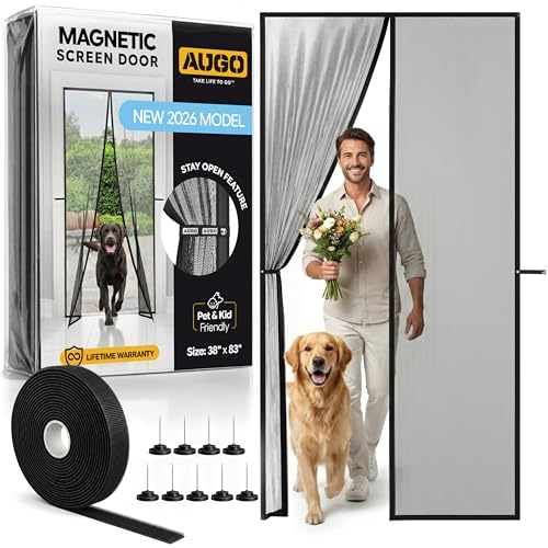 AUGO Magnetic Screen Door 38x83 Inches Self Sealing Mesh Pet & Kid Friendly