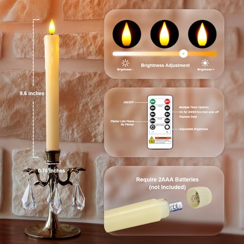 Homemory Ivory Flameless LED Taper Candles with Remote & Timer, 9.6 Inch - Dripless Window Candles for Fireplace, Xmas & Halloween Decor