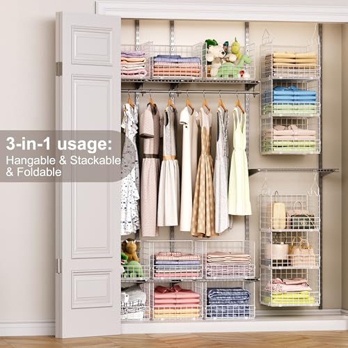 Sonyabecca White 3-Tier Hanging Closet Organizer with S-Hooks - Large Storage Shelf