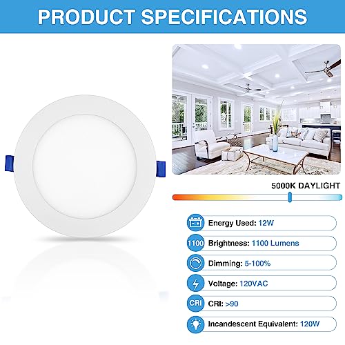 ECOELER 6 Inch Dimmable Recessed LED Downlight 5000K Daylight - 1 Pack