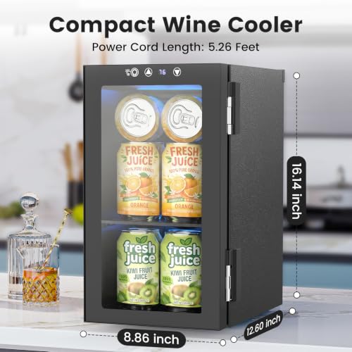 Electactic Black 10L Mini Countertop Wine Cooler, Compact Beverage Refrigerator