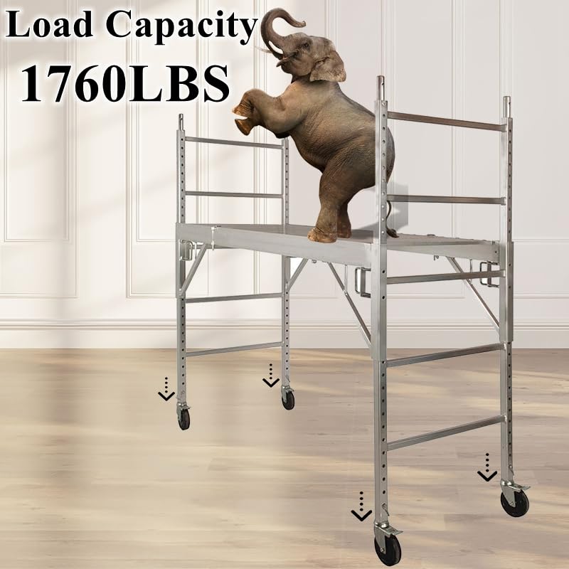 MSWY 5 Inch Scaffolding Casters Set of 4 Heavy Duty Rubber Wheels with Dual Locking Brakes - Model 5in-4, 1760Lbs Capacity