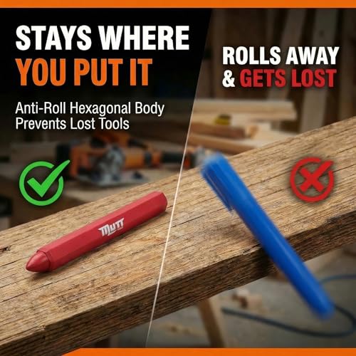 Red Lumber Crayons 12 Pack - Mutt Tools Construction Crayons, Hexagon Grip