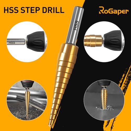 Step Drill Bit Set, 3PCS Titanium High Speed Steel Drill Bits, Step Bits for Metal Aluminium Wood Hole Drilling, Unibit Set for DIY Lovers, 28 Step Sizes (1/8" to 3/4")
