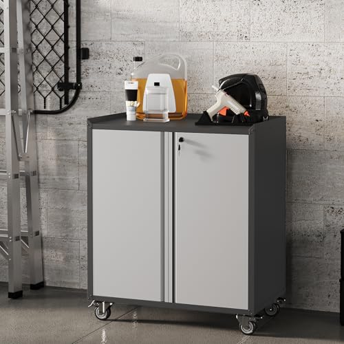 Curtainboro 30" Rolling Metal Storage Cabinet with Lock – Grey Doors, Adjustable Shelves, Assembly Required (Transitional)