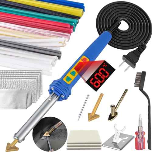 GNI Upgraded 150W LED Digital Adjustable Temperature Plastic Welder, 106PCS Welding Rods Repair Kit, 4 Tips 3 IN 1 Soldering Iron Kit, Plastic Welding Kit for DIY Bumper Kayaks
