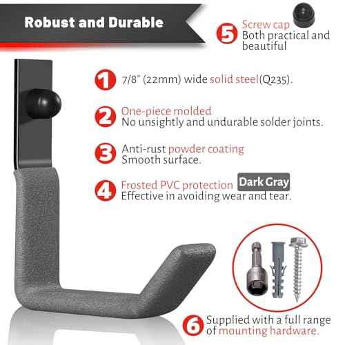 Garage Hooks for Hanging Heavy Duty, Ladder Hooks for Garage Wall Hanger, Metal J Utility Hooks, Shovel Holder Wall Mount Hooks, Garden Tool Organizer Storage for Helmet, Backpack-6Pack