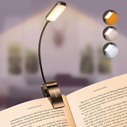 Gritin Rechargeable Book Light with 9 LED, Black, Reading Lamp, Dimmable & Portable