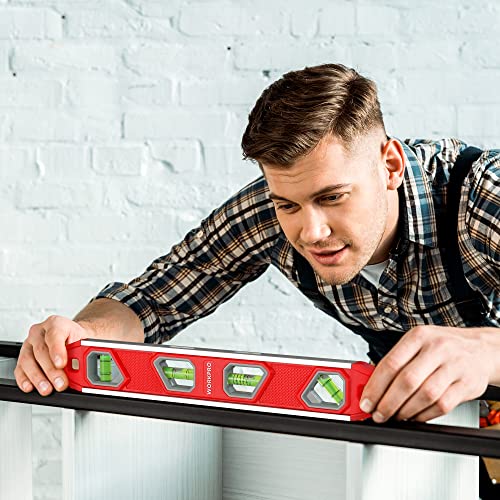 WORKPRO 12-Inch Magnetic Torpedo Level - Red, Durable Aluminum, Accurate Bubble Vials