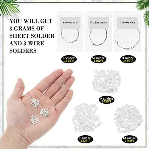 Sadnyy 330 Pcs 3 Grams Silver Jewelry Solder Chip and 3 Pcs Soft Medium Hard Silver Solder Wires, Ultra Tiny Medium Density Precut Chips Easy Welding Equipment for Jewelry Making 2 x 2 mm (E, M, H)