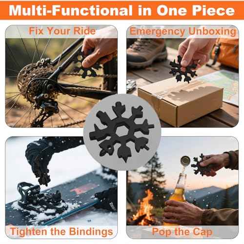 White Elephant Gift for Adults 2025 ? 18 in 1 Snowflake Multi Tool,Stainless Steel EDC Gadget with Bottle Opener,Wrench & Key Ring ? Christmas Stocking Stuffer for Dad,Husband,Men(Black)