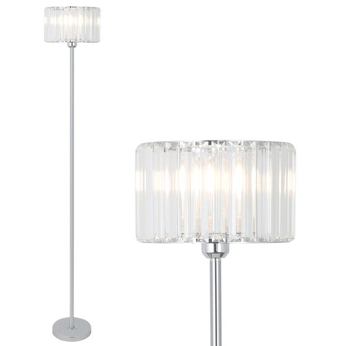 HMVPL Crystal Floor Lamp, Chrome Pole Floor Lamp with K9 Crystal Shade, Silver Standing Lamp with On/Off Switch, Modern Corner Tall Lamp for Living Room Bedroom Nursery Office Home Decor