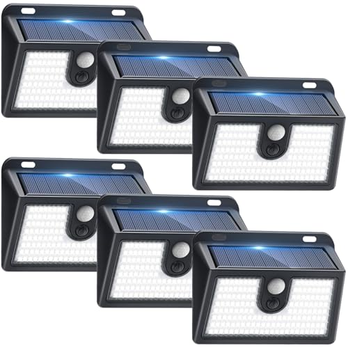 [6 Pack] CLAONER Cool White Solar Motion Sensor Lights Waterproof Outdoor Security Wall Lights