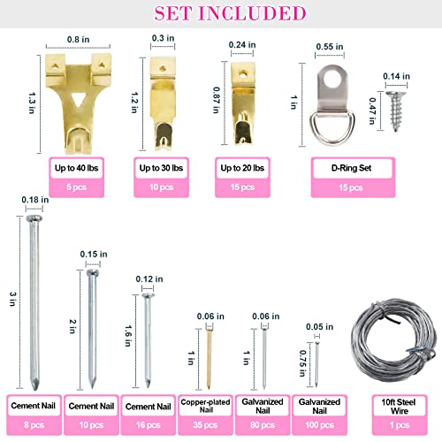 TOYIEW 315pcs Picture Hanging Kit with Hooks Nails & Pink Hammer - Home Decor