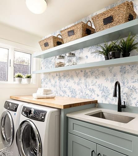 Froluya White and Blue Floral Peel and Stick Wallpaper 17.7 x 118.1 inches - Elegant Home Decor