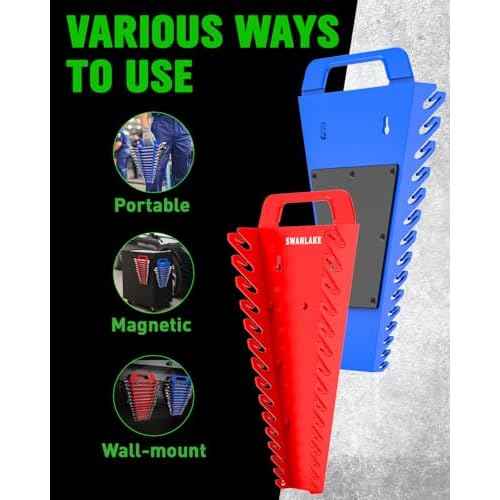 SWANLAKE Magnetic Wrench Organizer Toolbox Holder, 4-Pack SAE (1/4'' to 1-1/16''), Metric (6mm to 27mm) Wrench Organizers, Total Hold 60 Slots Ratchet Holders for Tool Box