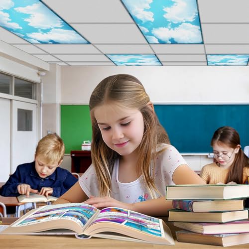 Cloud Fluorescent Light Covers 8-Pack for Ceiling Lights Classroom - Magnetic, Blue, 4x2 ft