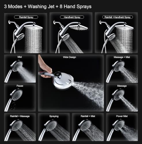 Rain Shower Head with Handheld Spray Combo Chrome 1.8 GPM 460311 - BOZYBO