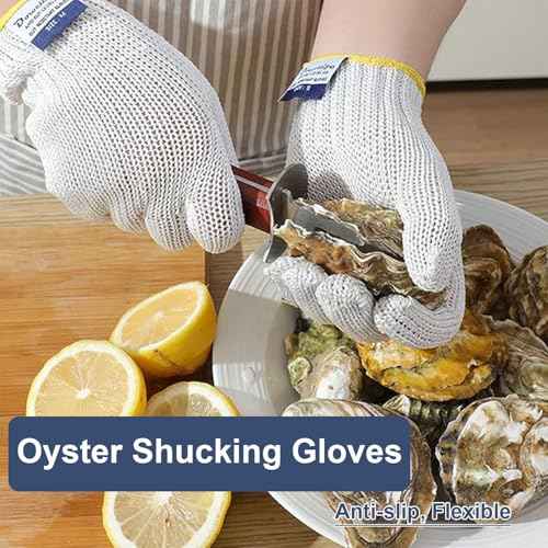 Dowellife Level 8 Reinforced Cut Resistant Gloves, Food Grade, Knife Safety Gloves for Meat Cutting, Oyster Shucking, Fish Fillet, Kitchen Slicing Carving, White, Large (Pack of 2)