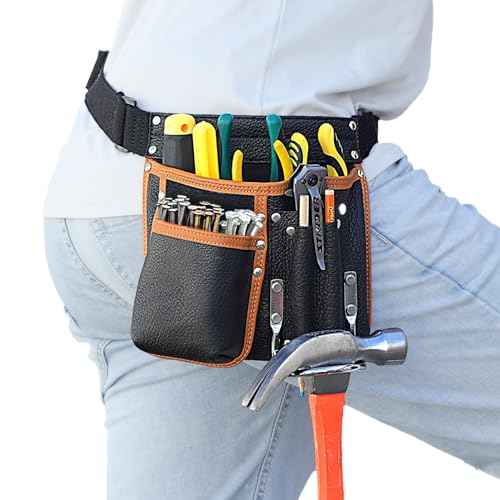 Tool Belt,Genuine Leather Tool Pouch,Detachable & Adjustable Single Side Tool Belt Pouch for Electrician,Carpenter,Construction,Work Apron,Utility Belt.