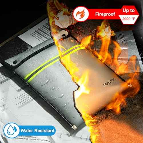 Upgraded Fireproof Document Bag, 15 in x 11 in Large Capacity with Waterproof Zipper, Flame-Resistant Edging, Fire Proof Money Bag for Cash, Safe Storage for Documents Valuables, Passports