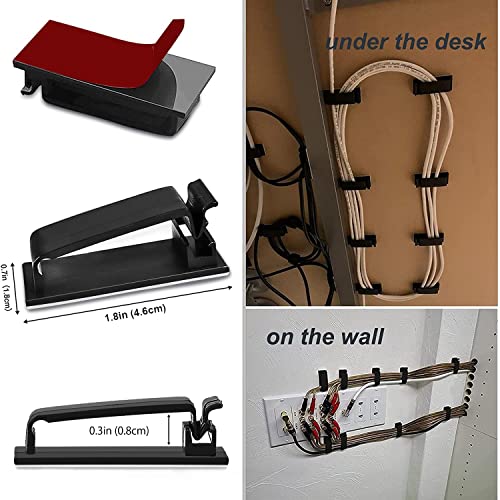 SOULWIT 50Pcs Black Self-Adhesive Cable Management Clips - Easy Organizer