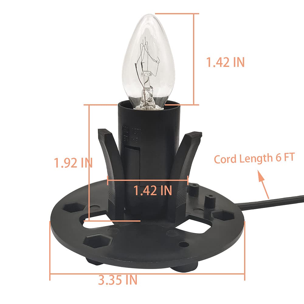 New Orange Heart Himalayan Salt Lamp Cord with Dimmer Switch and Bulbs, 6FT Original Replacement Cord with Base Assembly 3.35 Inches, 6-Pack 15 Watt E12 Halogen Salt Lamp Bulbs for Salt Rock Lamp