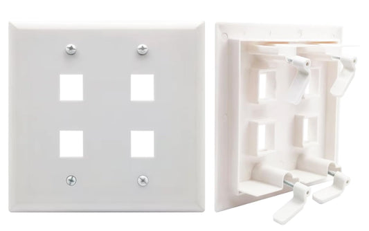 Keystone Wall Plate, Built-In Mounting Bracket, 2 Gang, Supports Jack or Modular Inserts, In Wall Patch Panel - White (4 Port)