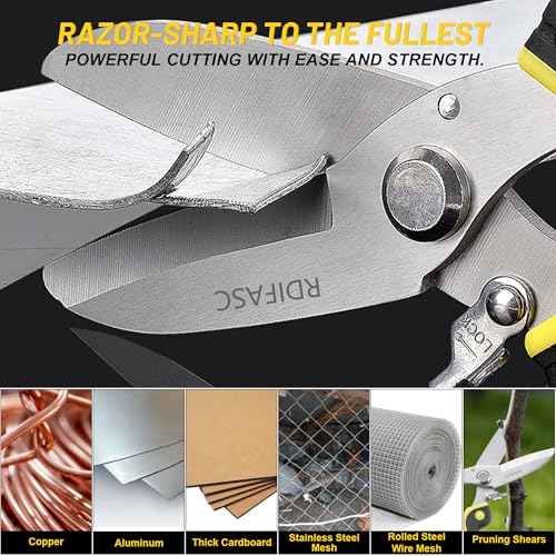 Heavy Duty Scissors Industrial, Tin Snips Heavy Duty,8 Inch Metal Shears,Multi-Purpose Cutter with Comfort Grips,Metal Snips of Cable Wires,Thin Iron,Cardboard