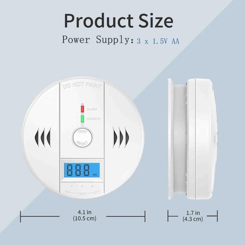 2 Packs Carbon Monoxide Detectors,CO Detector Battery Powered,Carbon Monoxide Alarm with Sensitive CO Sensor,LCD Display and Sound Warning, for Home, Bedroom, Kitchen