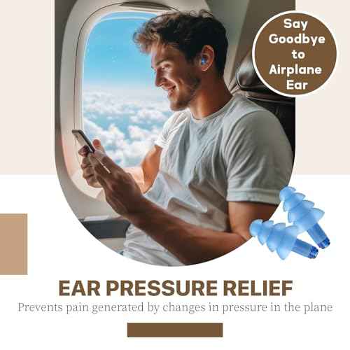 Hearprotek Airplane Earplugs for Pressure Relief, Soft Reusable Ear Protection for Air Travel, Includes Carrying Case, Essential for Adults to Alleviate Pressure and Muffle Engine Sounds (Blue)