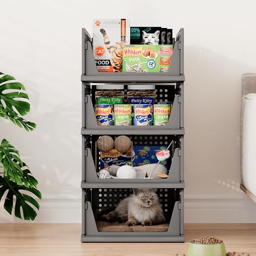 Pinkpum Stackable Plastic Closet Storage Bins - Set of 6 Organizers for Wardrobe, Shoes, Toys