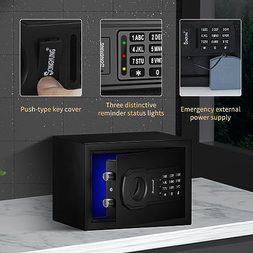 Fire Resistant Safe Box with Fireproof Waterproof Bag and Sensor Light,0.23 Cubic Feet Money Safe with Emergency External Power Supply,Electronic Digital Security Safe