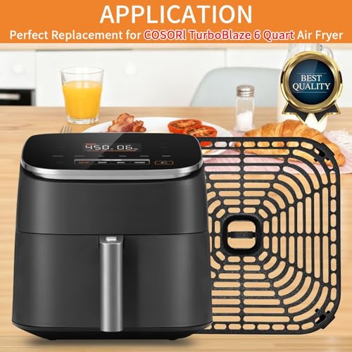 Cosori 6 Qt TurboBlaze Air Fryer Crisper Plate - Square 8.9 x 8.9 in, Non-Stick, Dishwasher Safe with Rubber Bumpers (ZuKaYeHome)